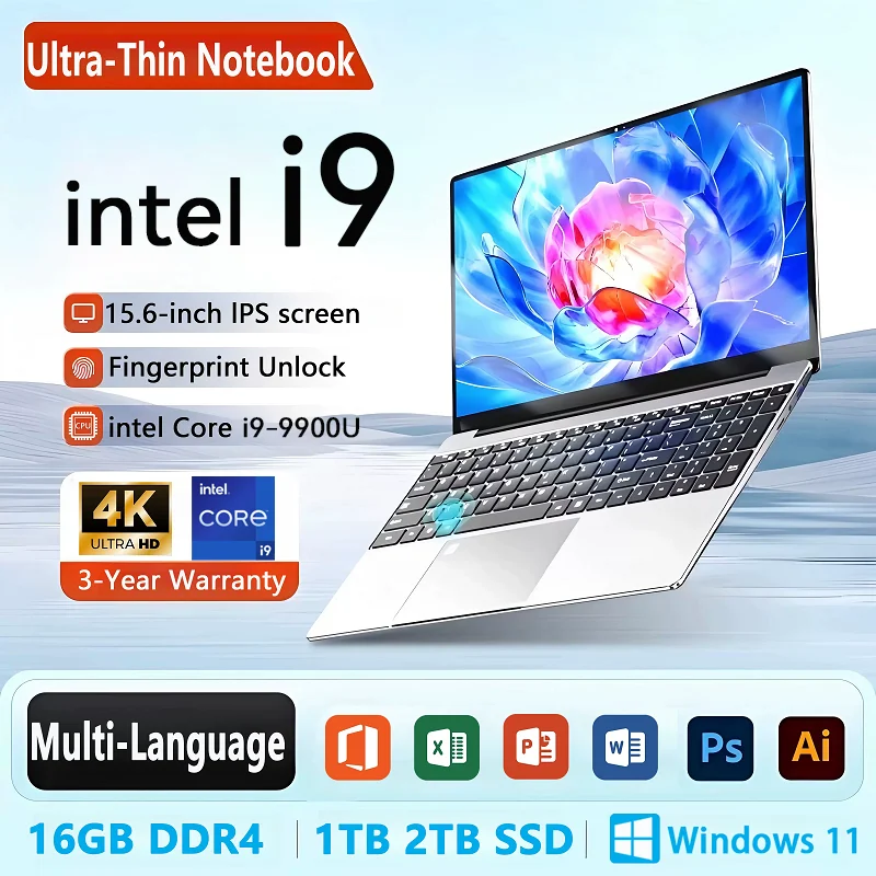 

Новый ноутбук 15.6'' с Windows 11, Intel i9 9900U, 16 ГБ ОЗУ, 1 ТБ SSD, портативный ноутбук для офиса, учебы и игр
