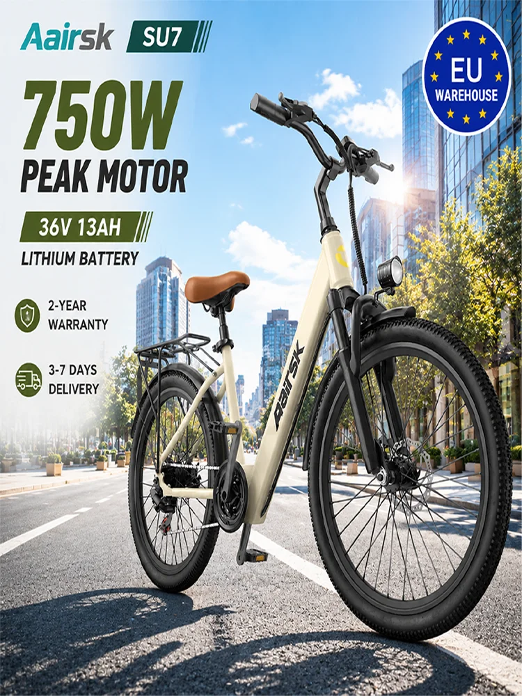 Aairsk SU7 Elektrofahrrad für Erwachsene, 750W Spitzenleistung des Motors, 36V 13Ah Batterie, Elektrofahrrad für Pendler, 24*1,95 Zoll Reifen, Elektrofahrrad für Outdoor-Touren.