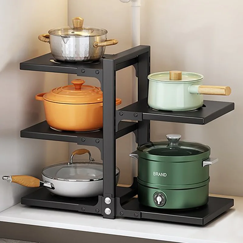 Kitchen storage shelf Height adjustable pot after frying pan top hold JW21