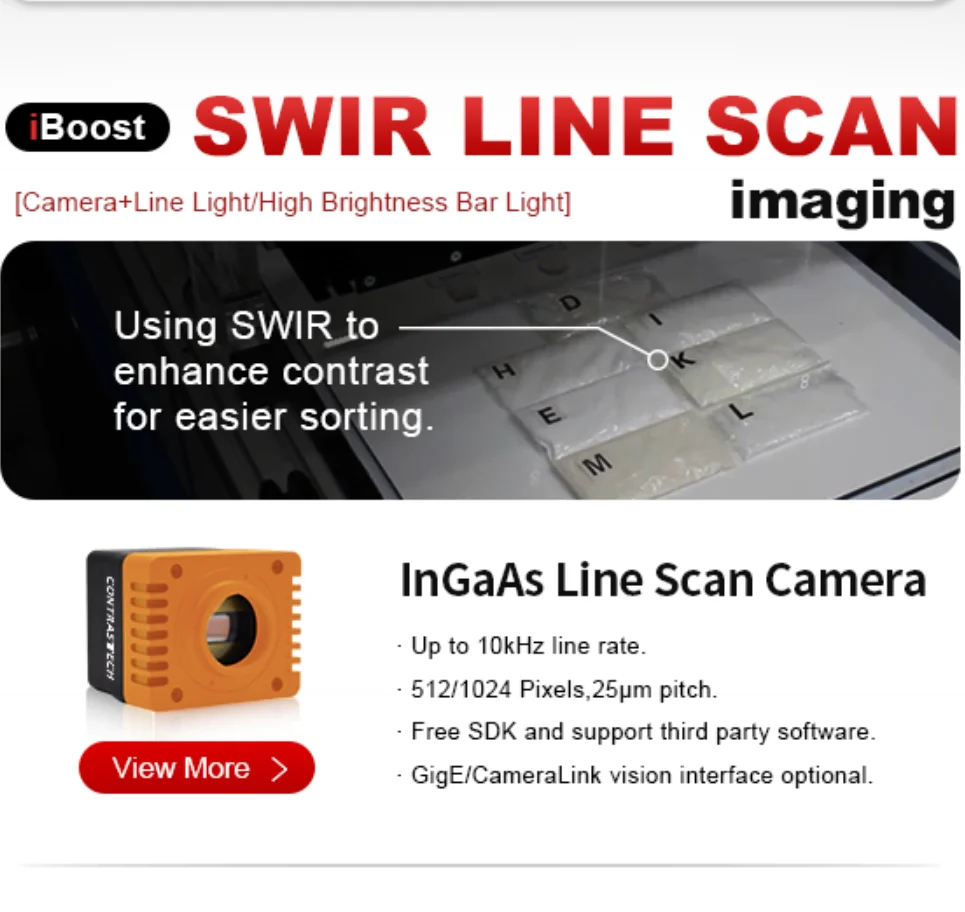 SWIR Line Scan Camera InGaAs 950-1700nm 512 1K 2K 2.5K High Speed Industrial Infrared Camera GigE Camera Link CoaXPress
