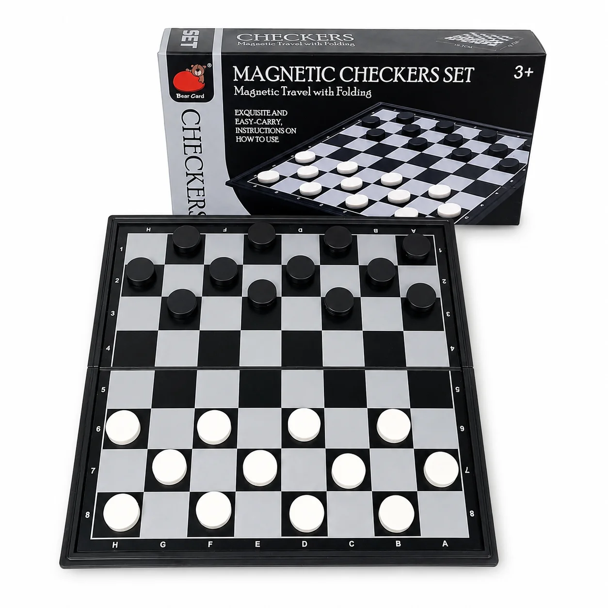 19.1x19.7cm Folding Magnetic Checkers Set 64 Squares Board Game with Carry Box Safe Portable Travel Educational Puzzle Toy Gift