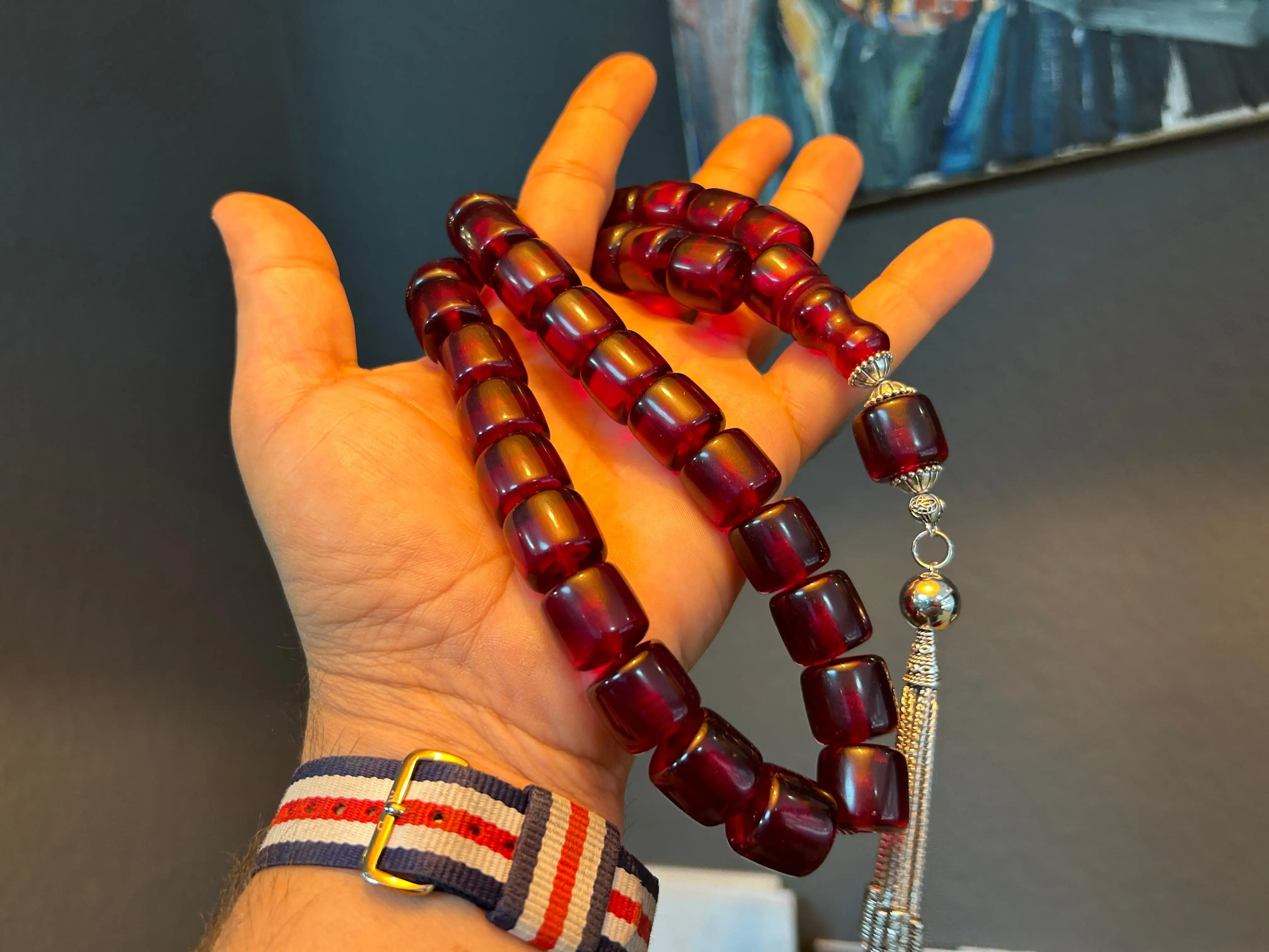 Bakelite Ottoman Rare Faturan Red German Amber Sandalous Misbaha Prayerbeads Rosary Tasbih Tesbih İslam Subha T42