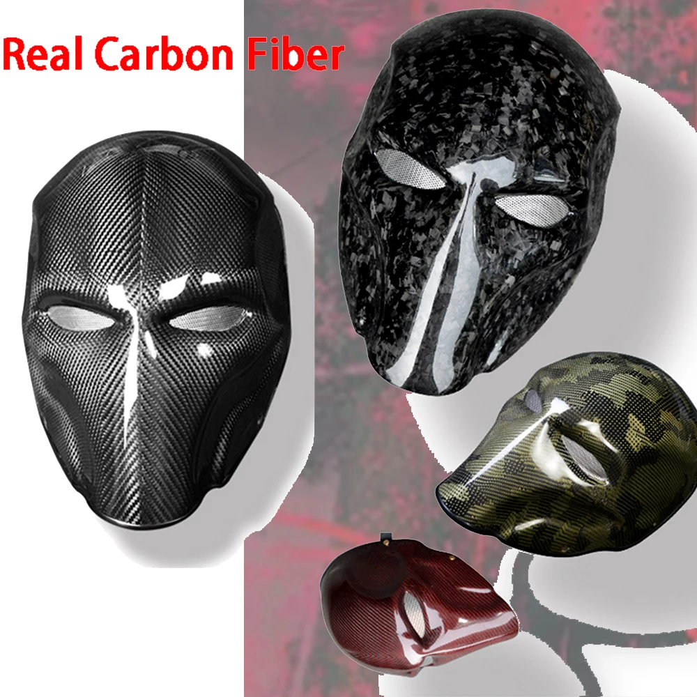 Real Carbon Fiber Tactical Mask Full Face Death Knell Mask Dry Carbon Hood Halloween Cos Masquerade Adult Party