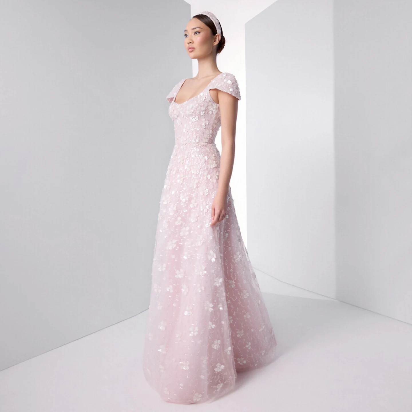 

Sharon Said Elegant Blush Pink Floral Evening Dress for 2025 Wedding Sqaure Neckline Open Back Party Prom Gowns SS602 Customized