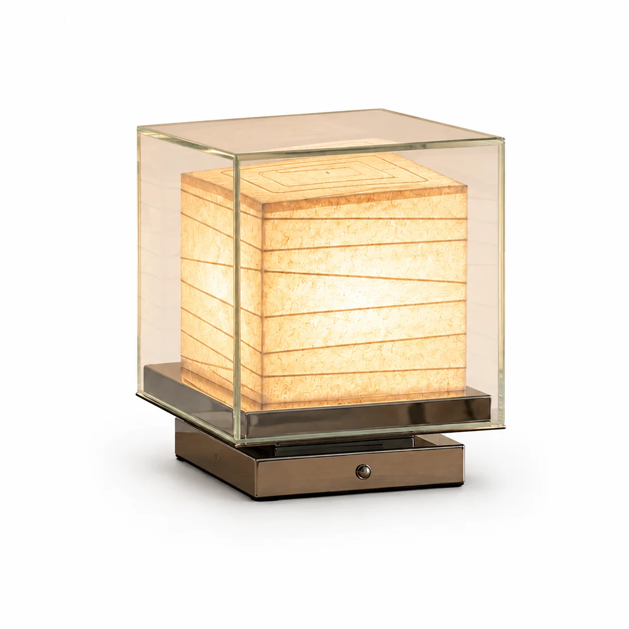Japanese Table Lamp, Touch One-Button Switch, Glass & Rice Paper Bedside Lamp for Nightstand, Side Table, Desk