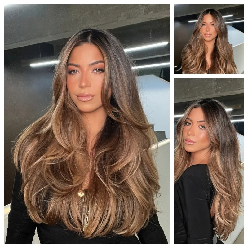 

Lothoey Preplucked Hairline 13x4 Ombre Honey Brown 100% Human Hair Lace Front Wig for Women Ready Cosplay Daily Party Use