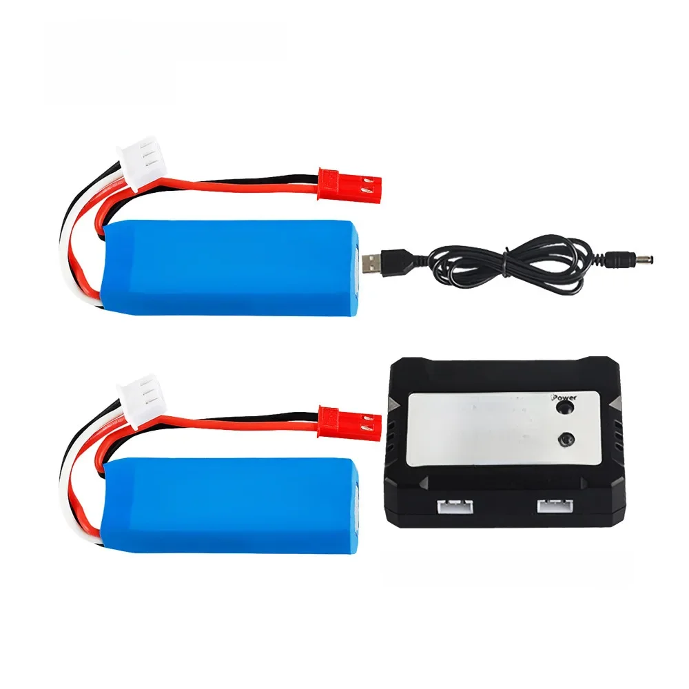 Batterie Lipo avec chargeur d'équilibre 2S pour WLtoys, 7.4V, 450mAh, 20C, K969, K989, K30/10/2018, P929, P939, voiture RC, 7.4V, 601844, lot de 2 pièces