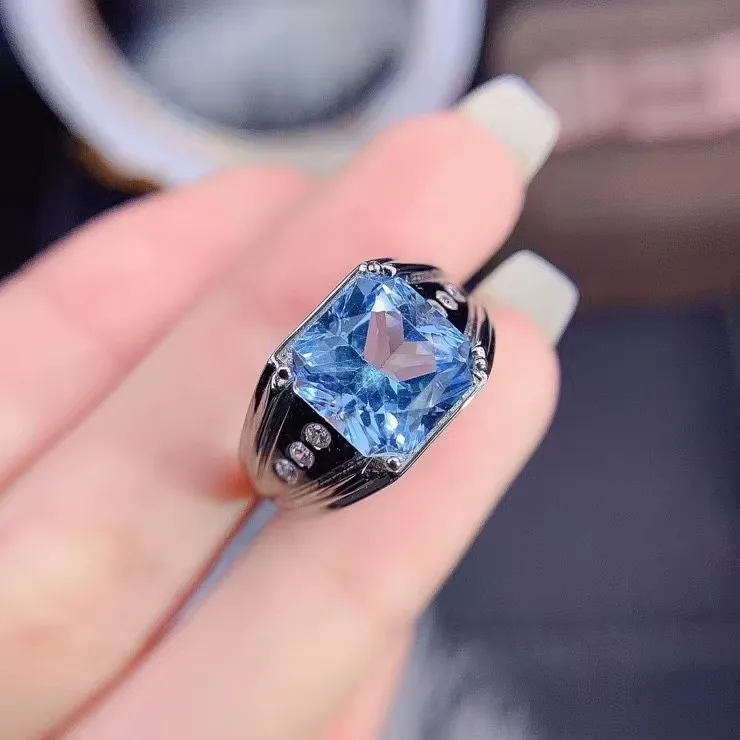 

KJJEAXCMY Natural Topaz Ring 925 Sterling Silver Inlaid Men's Blue Gemstone Bridal Wedding Engagement Party Birthday Gift