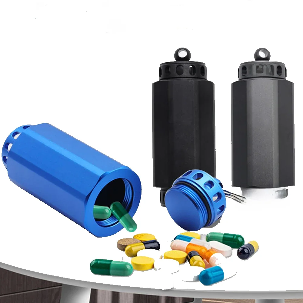 Waterproof Aluminum Pill Box Keychain Carabiner Medicine Case Container Bottle Holder Outdoor Pill Case PillBox Ear Plug Jar