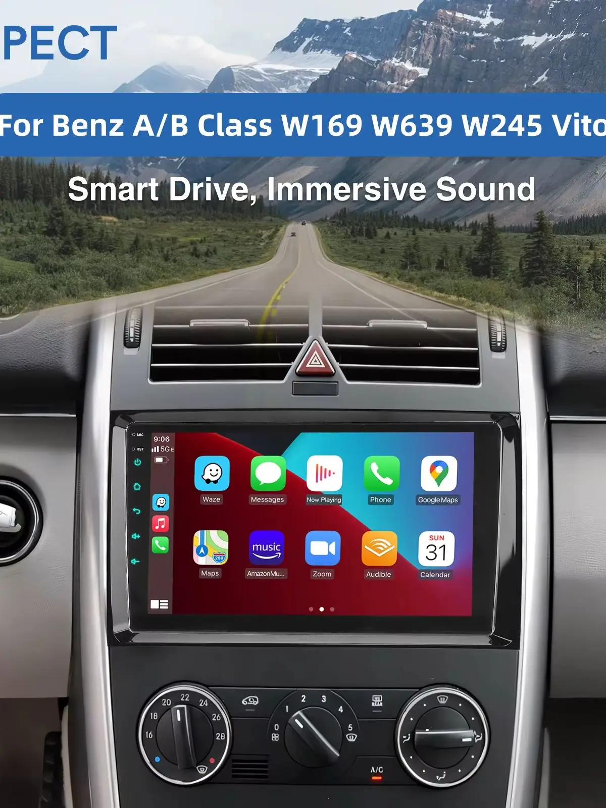 MOPECT Android 15 Draadloze CarPlay Auto Autoradio voor Mercedes Benz A/B Klasse W169 W639 W245 Vito GPS FM WiFi Multimedia Stereo - afbeelding 2