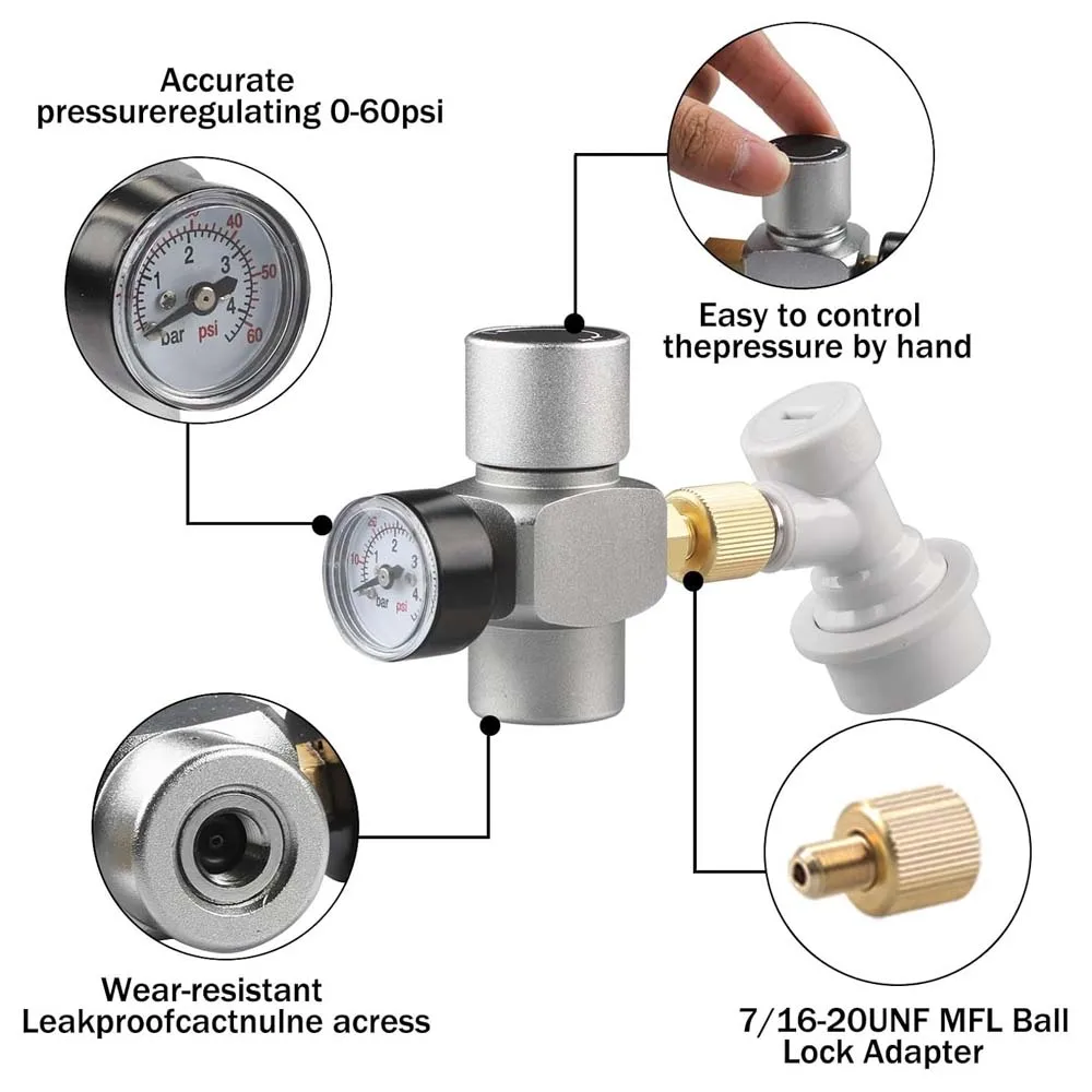 Mini Keg Charger 0-60 PSI Cornelius Corny Beer Growler Outdoor Picnic Party Carbonation Portable Mini CO2 Regulator