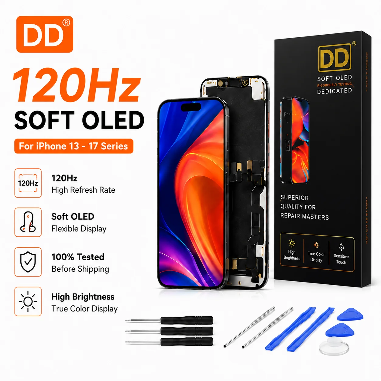 15Pro Soft OLED Screen for iPhone 15 Pro A2848 A3101 A3102 A3104 Display Touch Digitizer Assembly Replacement DD 120HZ