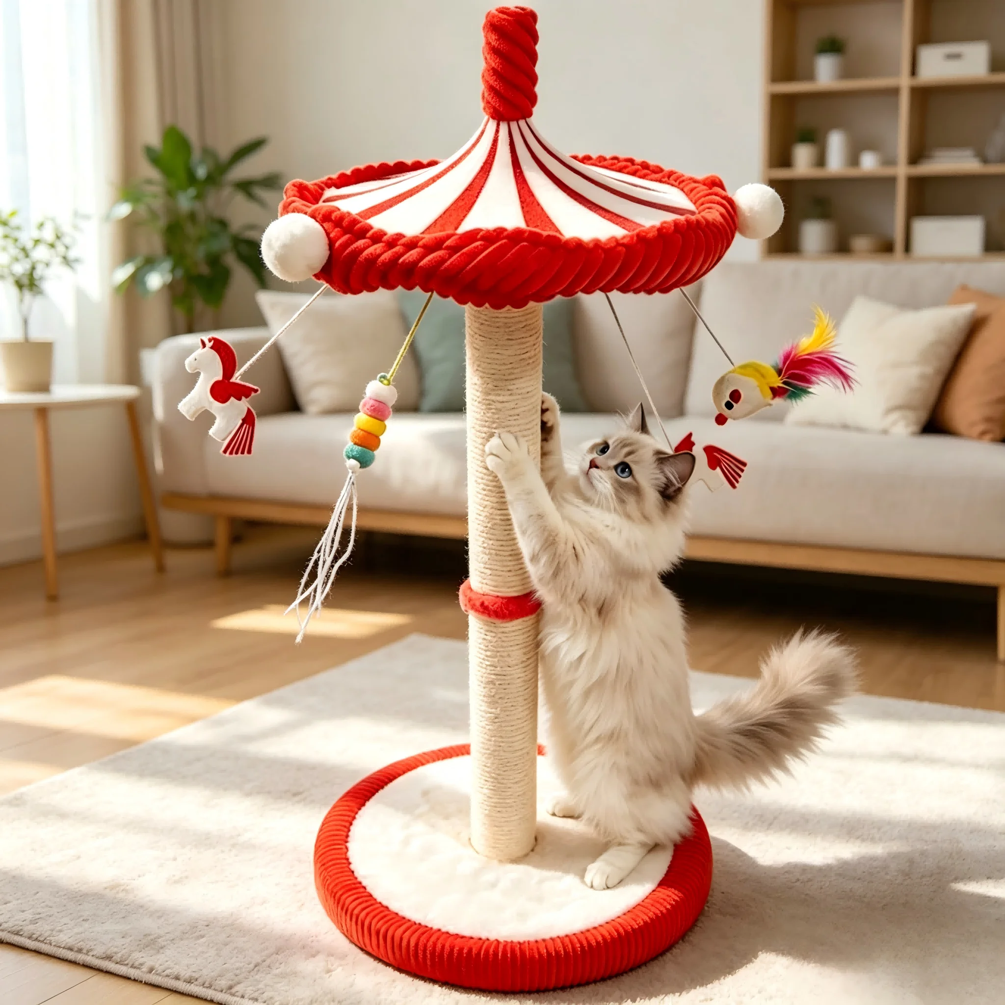 Tour griffoir rotative pour chat de 99 cm de haut avec base stable, griffoir vertical pour chat avec jouets interactifs suspendus, arbre à chat détachable pour chatons et chats adultes d'intérieur