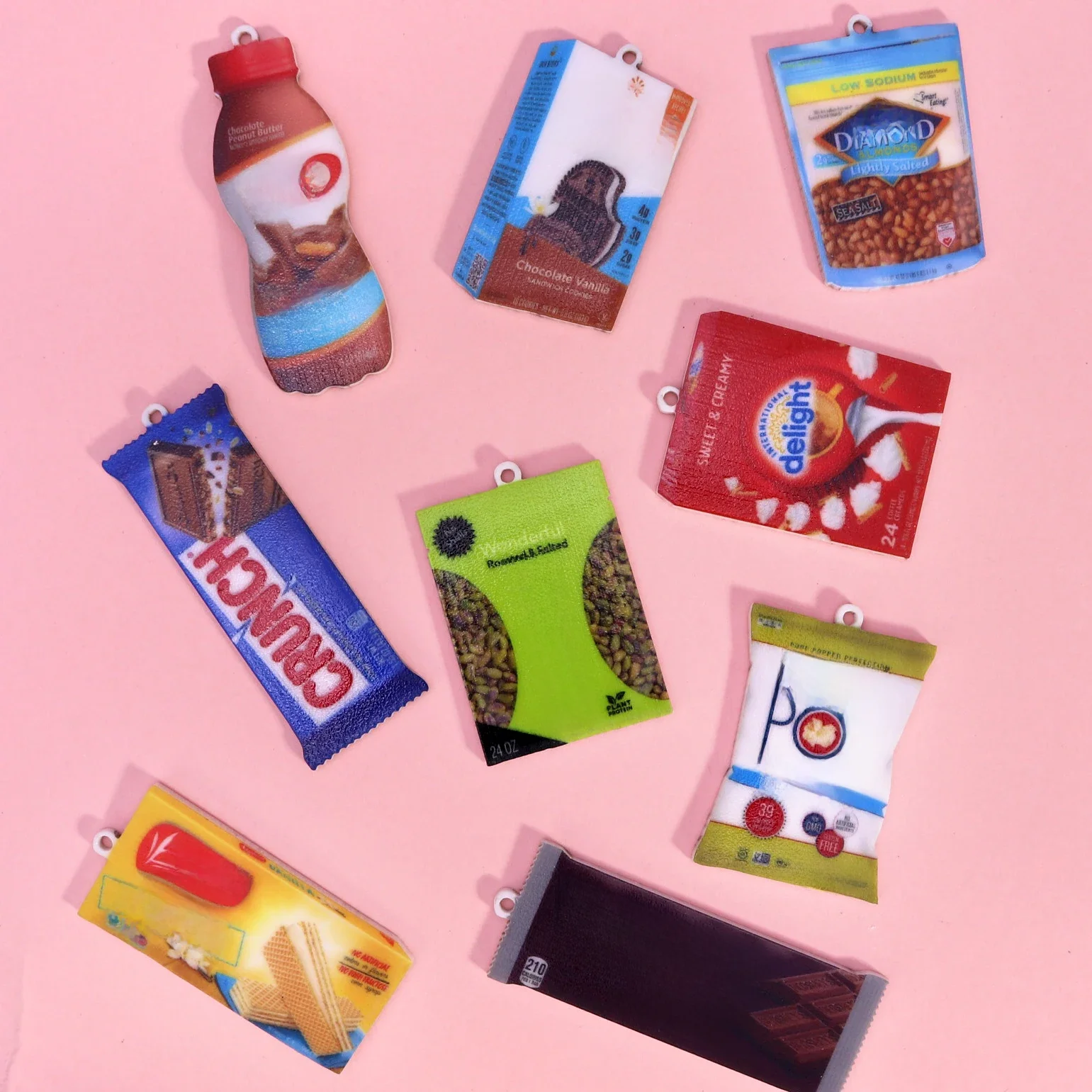 Accessoires acryliques Hip-Hop, 9 pièces/ensemble, enrobés de nourriture brillante, huile, collations, bonbons, chocolat, crème glacée, noix