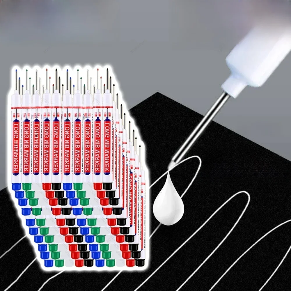 1-90 szt. Wodoodporne białe markery z długą główką 2cm do obróbki drewna marker z głębokim otworem metalowy stolarz czarny/czerwony/niebieski/zielony tusz — zdjęcie produktu 7