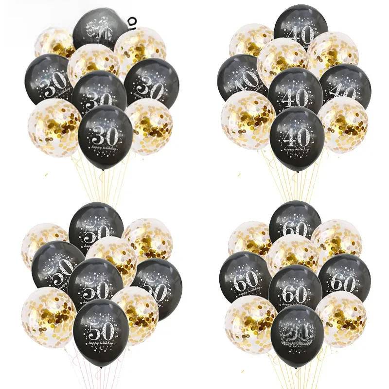 JOY-ENLIFE 10 sztuk nadmuchiwane balony konfetti 12 cali balony lateksowe 30 40 50 60 lat urodziny dorosłych foliowe balony z helem — zdjęcie 2