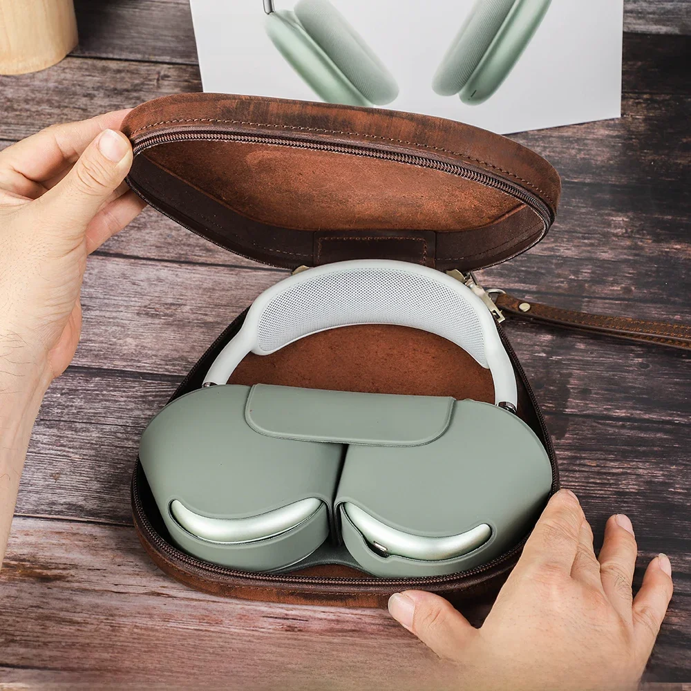 CONTACT'S FAMILY twarde etui na słuchawki do Apple Airpods Max skóra bydlęca ręcznie robione pudełko do Sony WH1000XM4 torby do przenoszenia słuchawek — zdjęcie produktu 7