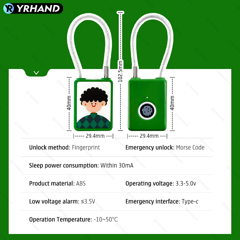 YRHAND Fingerprint Child padlock Combination Padlock Suitcase Luggage New Metal Code Lock Mini Fingerprint Keyed Anti-Theft Lock