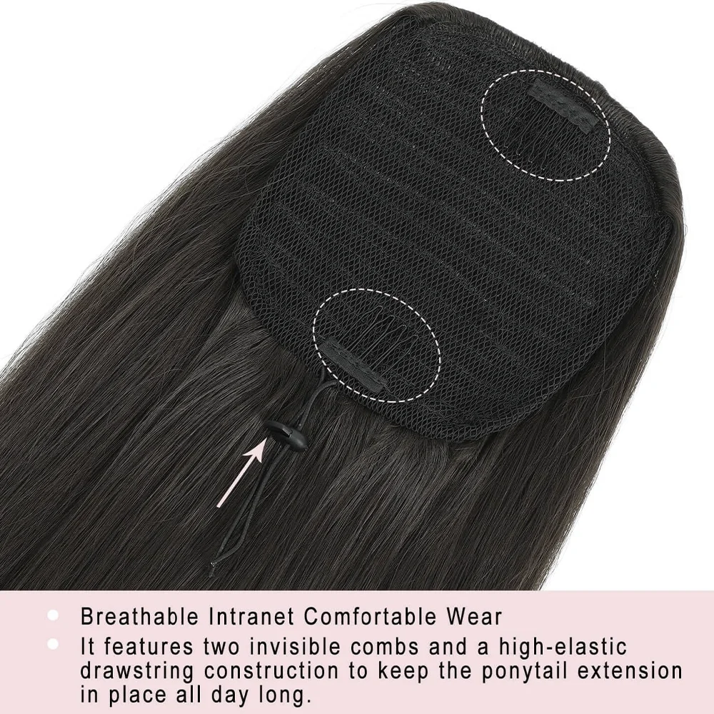 مستقيم الرباط ذيل حصان البرازيلي عذراء الشعر البشري 100٪ شعر الإنسان # 1B ذيل حصان شعر أسود طبيعي