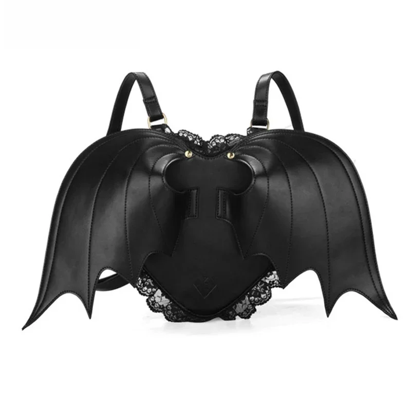 JIEROTYX Gothic z rękawem typu nietoperz kobiety plecak torba czarny Punk stylowe torby szkolne dla dziewczyny Angel Wings Cute Little Devil Package — zdjęcie 2