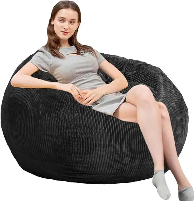 3 ft Giant Memory Foam Bean Bag Chair with Ultra-Soft Faux Rabbit Fur Cover, Round Fluffy Sofa for Adults and Teens, Perfect for