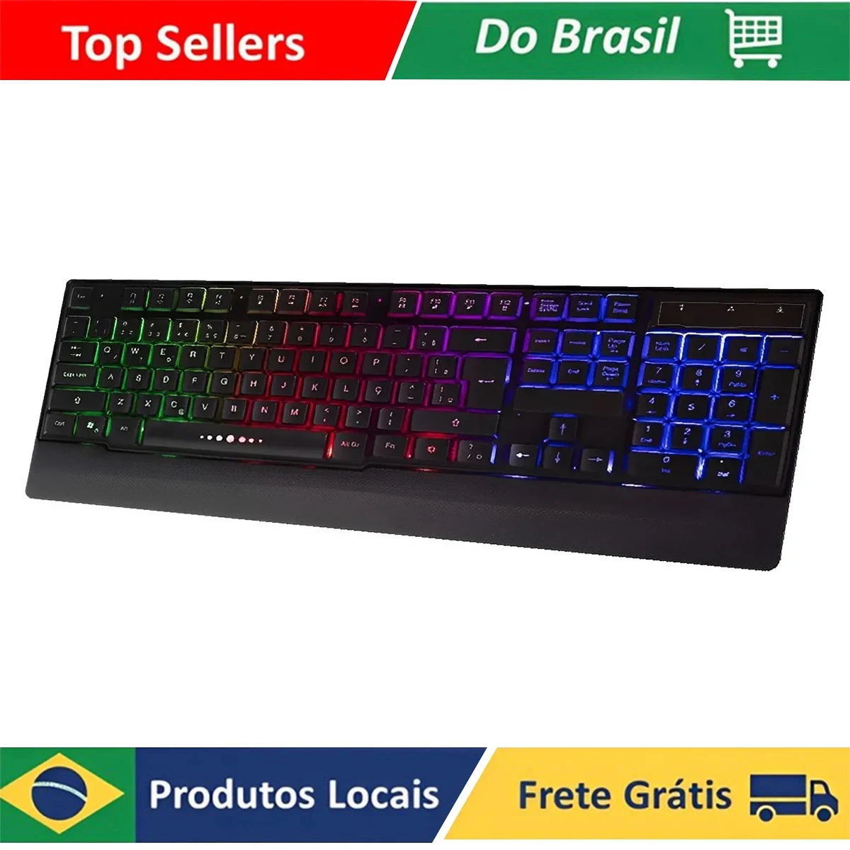 Gamer Keyboard Semi Mechanical Led Rgb Luminous Ghost Key Abnt2 Portuguese Brazil Usb Black Wb100 Luuk Young