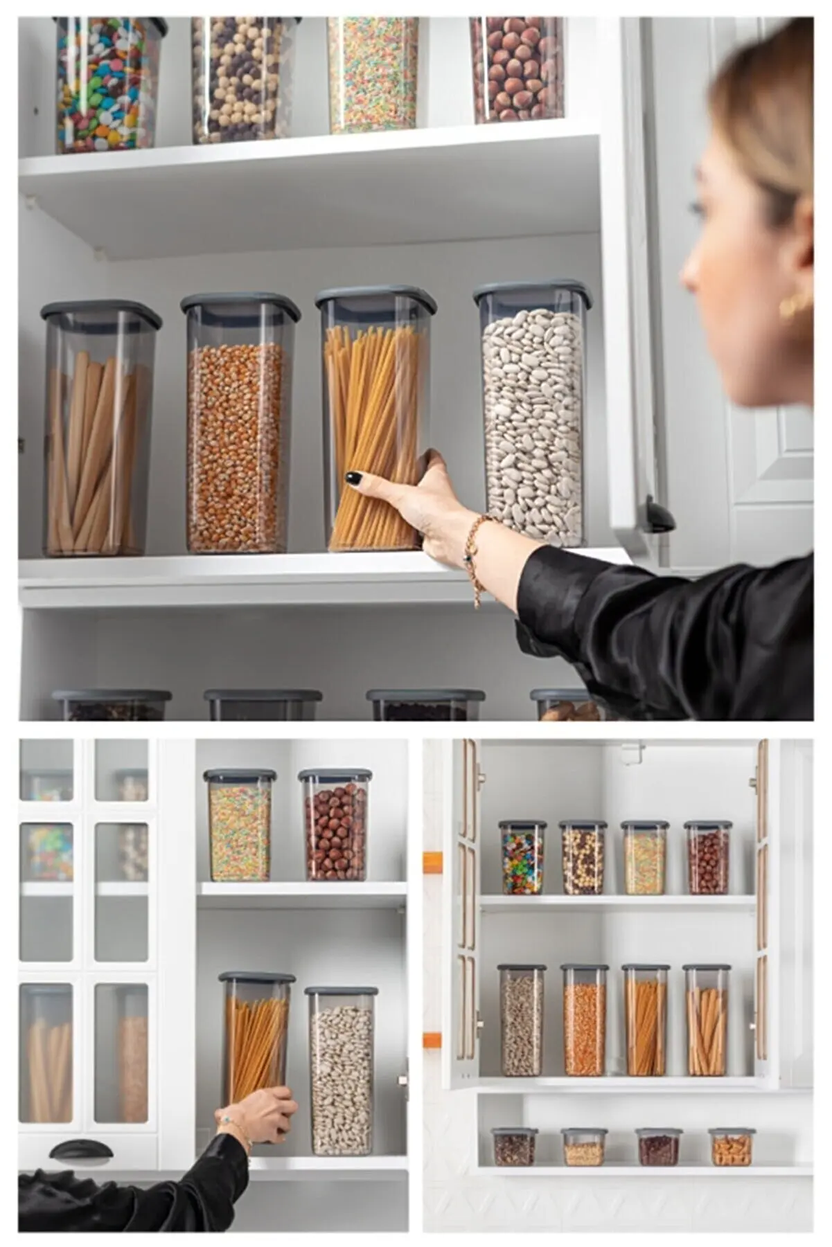 Kitchen Storage Container Set 1750lt 1200lt 550lt Dimensions Organizer Grain Pasta Legumes Good Quality Washable Usage With Lid