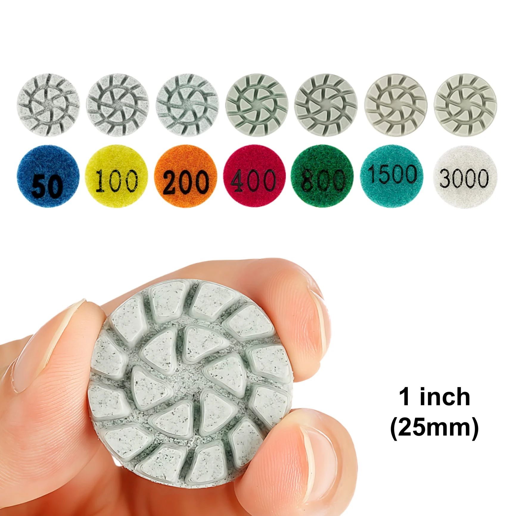 Lot De 7 Tampons Diamantés 5 Pouces – Grains 50 à 3000 Pour Ponceuse