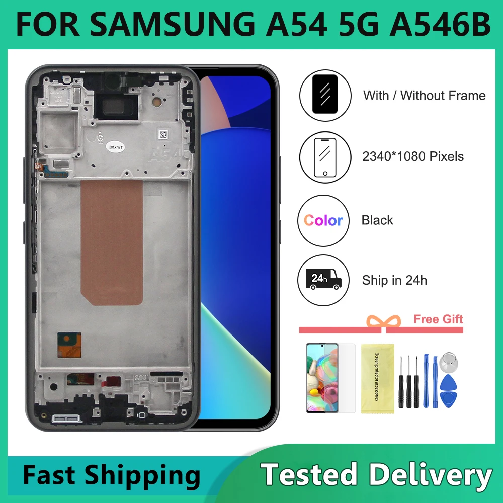 Para Samsung A54 5G con marco pantalla LCD A546B LCD A546E A546U Digitalizador de pantalla táctil pieza de reparación