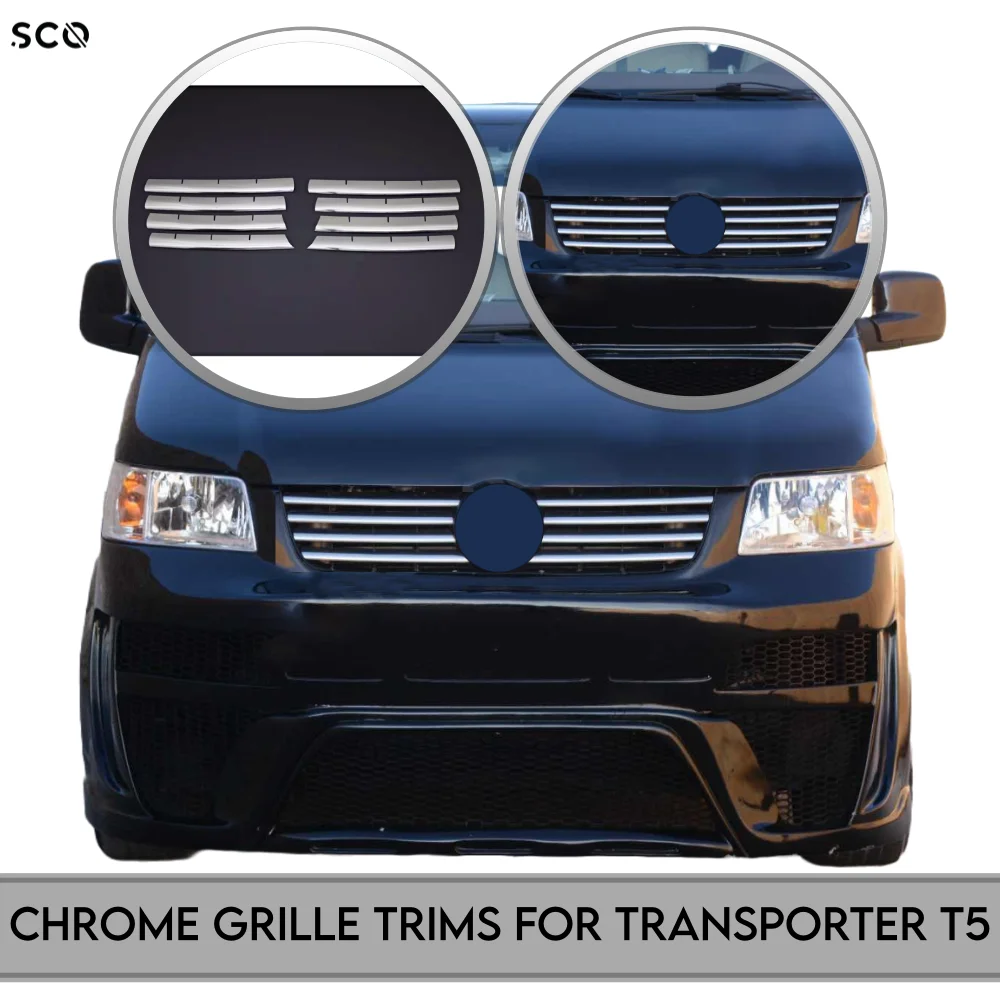 Grille Parts for Transporter T5 Chrome Stainless Steel Front Grille Trims for T5 Parts Exterior Accessory Sticker Set 2003-2010