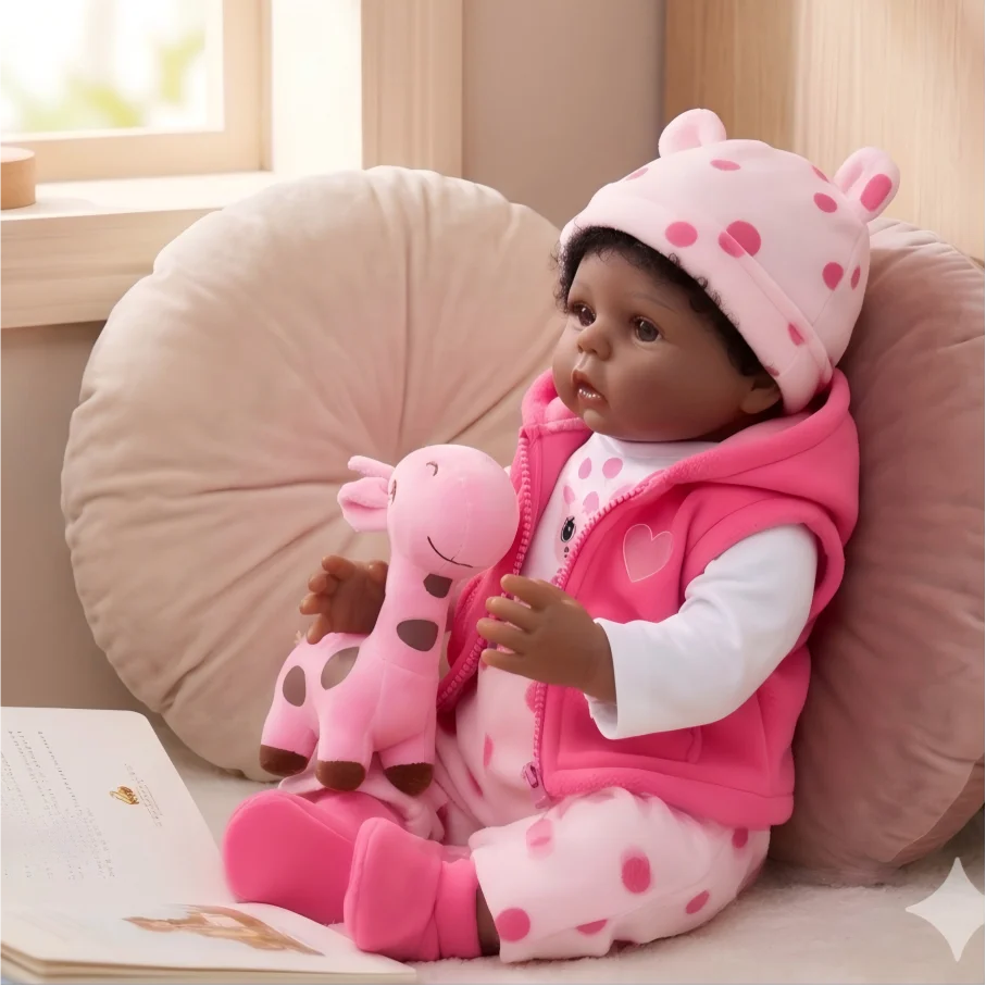 

20 Inch African American Doll Raven Dark Skin Reborn Baby Doll Finished Newborn With Rooted Hair Handmade Toy For Gift