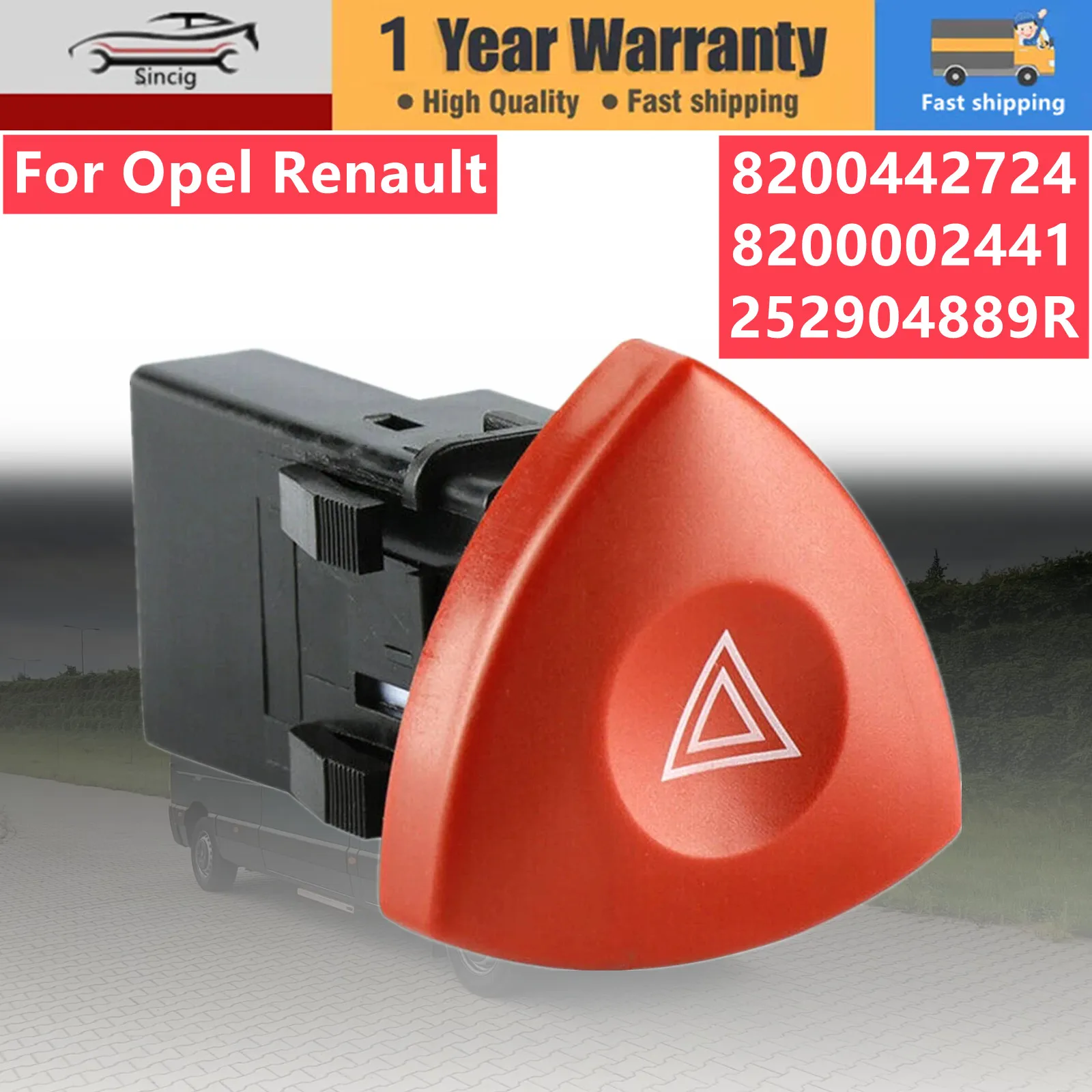 Botón de interruptor de lámpara intermitente de advertencia de peligro para Opel Renault Trafic Espace Laguna /Vauxhall/Clio 2 8200442724 93856337 8200002441