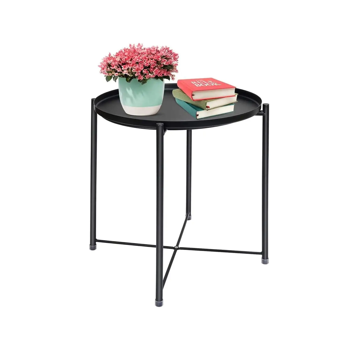 Tray Table with Detachable Tray Top Round Metal Coffee Table Waterproof Removable Tray Table for Living Room Bedroom Office