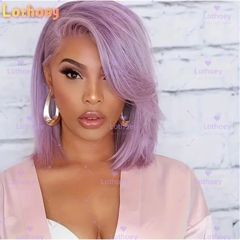 

Light Purple 13x4 Transparent Lace Front Wig Brazilian Remy Human Hair - Glueless Pre-Plucked with Baby Hair,Straight Bob Wig