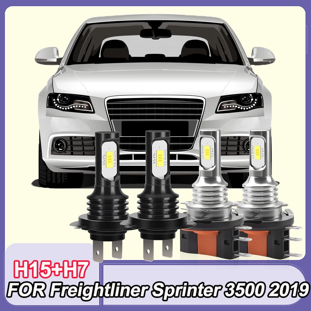 4PCS H15 Hi Beam/DRL H7 Low Beam LED Bulb Car Headlight 6000K White headlamp FOR Freightliner Sprinter 3500 2019