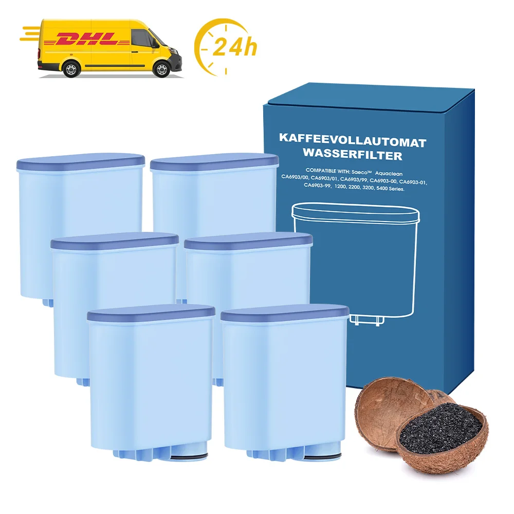 Filswa lot de 6 filtres à eau pour machines à café compatibles avec Philips AquaClean Saeco séries 1200 / 2200 / 3200