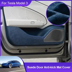 for Tesla Model 3 2018 2019 2020 2021 2022 2023 2024 Suede Car Accessories Door Anti-kick Mat Cover Sill Edge Protective Pads