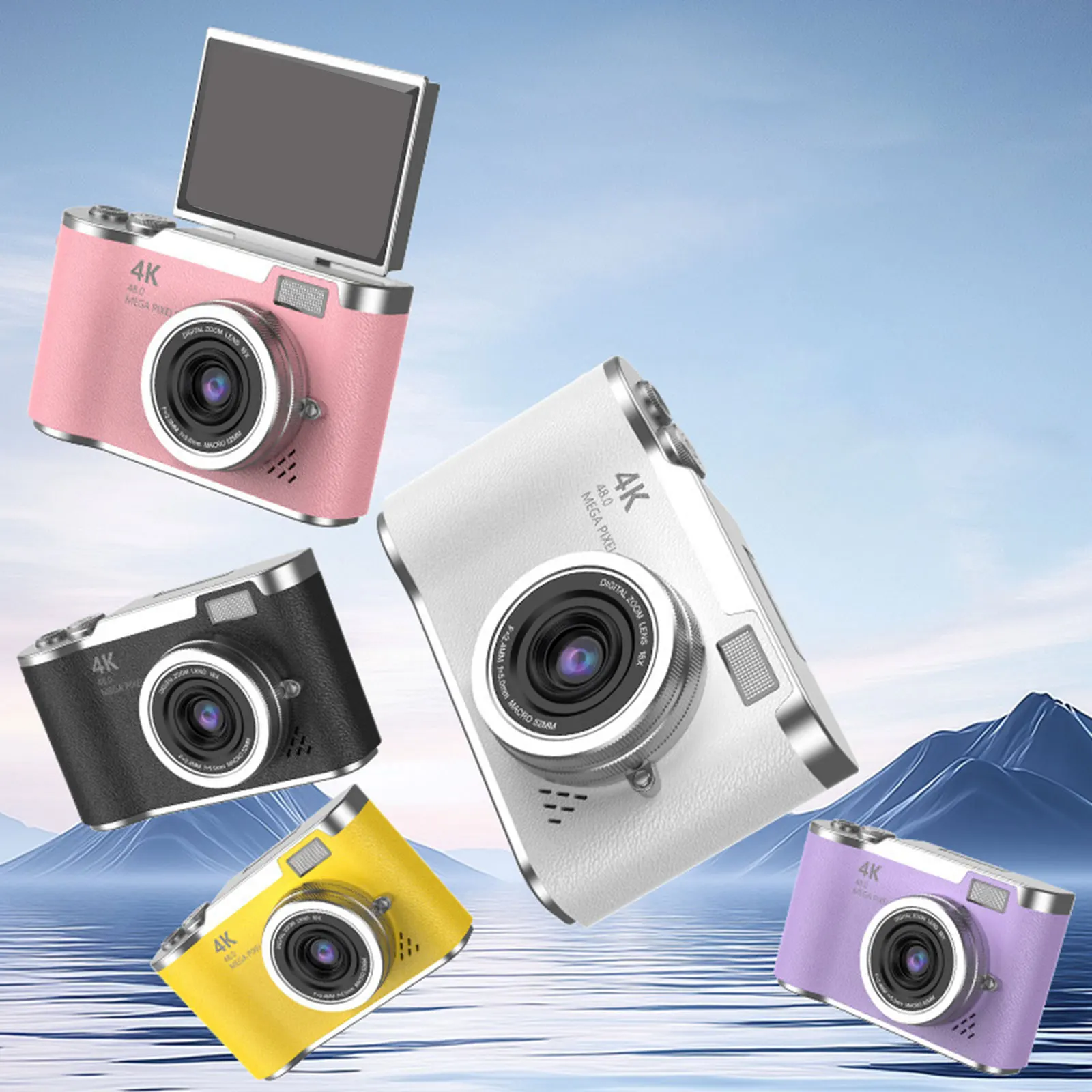 كاميرا رقمية 4K شاشة 2.4 بوصة 180 °   شاشة الوجه 8X التكبير الرقمي مدونات الفيديو للطلاب البالغين المبتدئين التصوير الفوتوغرافي 48MP 720P 1080P