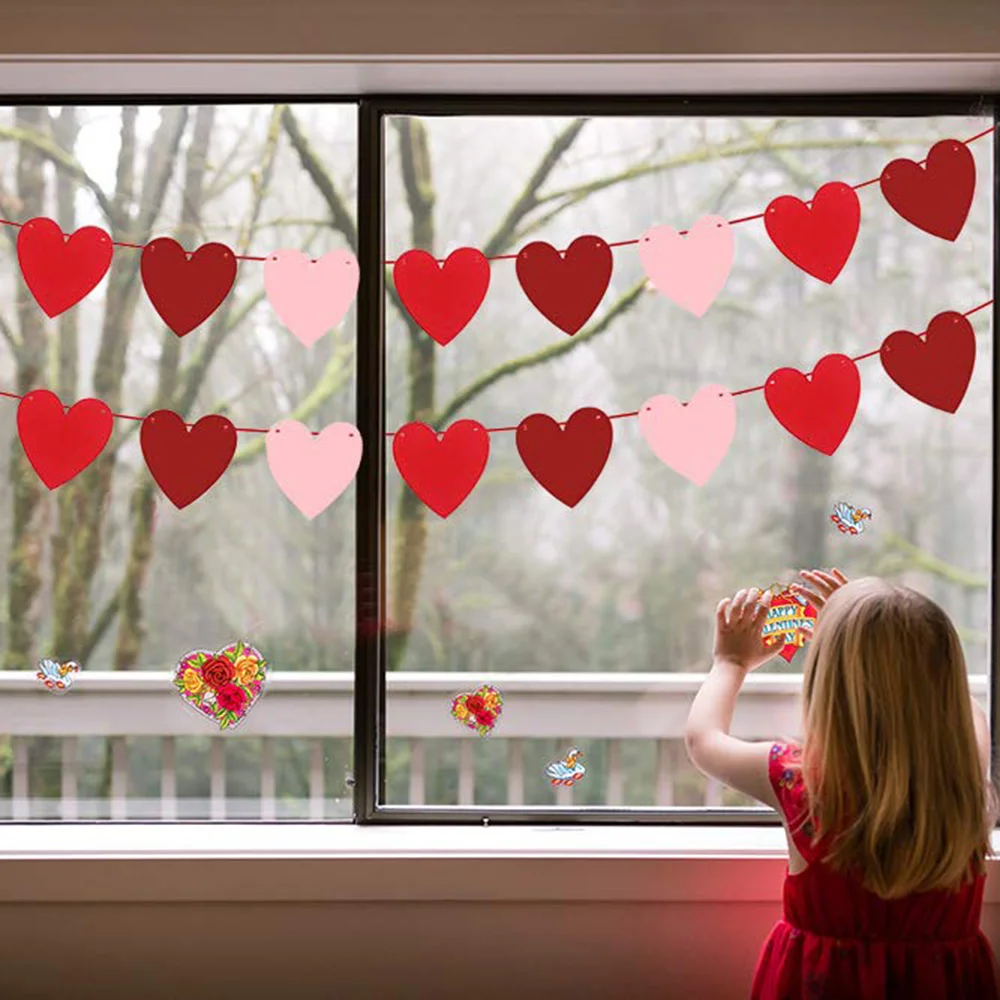 2.5 m Valentines Banner Red Pink Heart Garland Banner Valentine’s Day Party  Decor Banner Anniversary Home Hanging Decorations