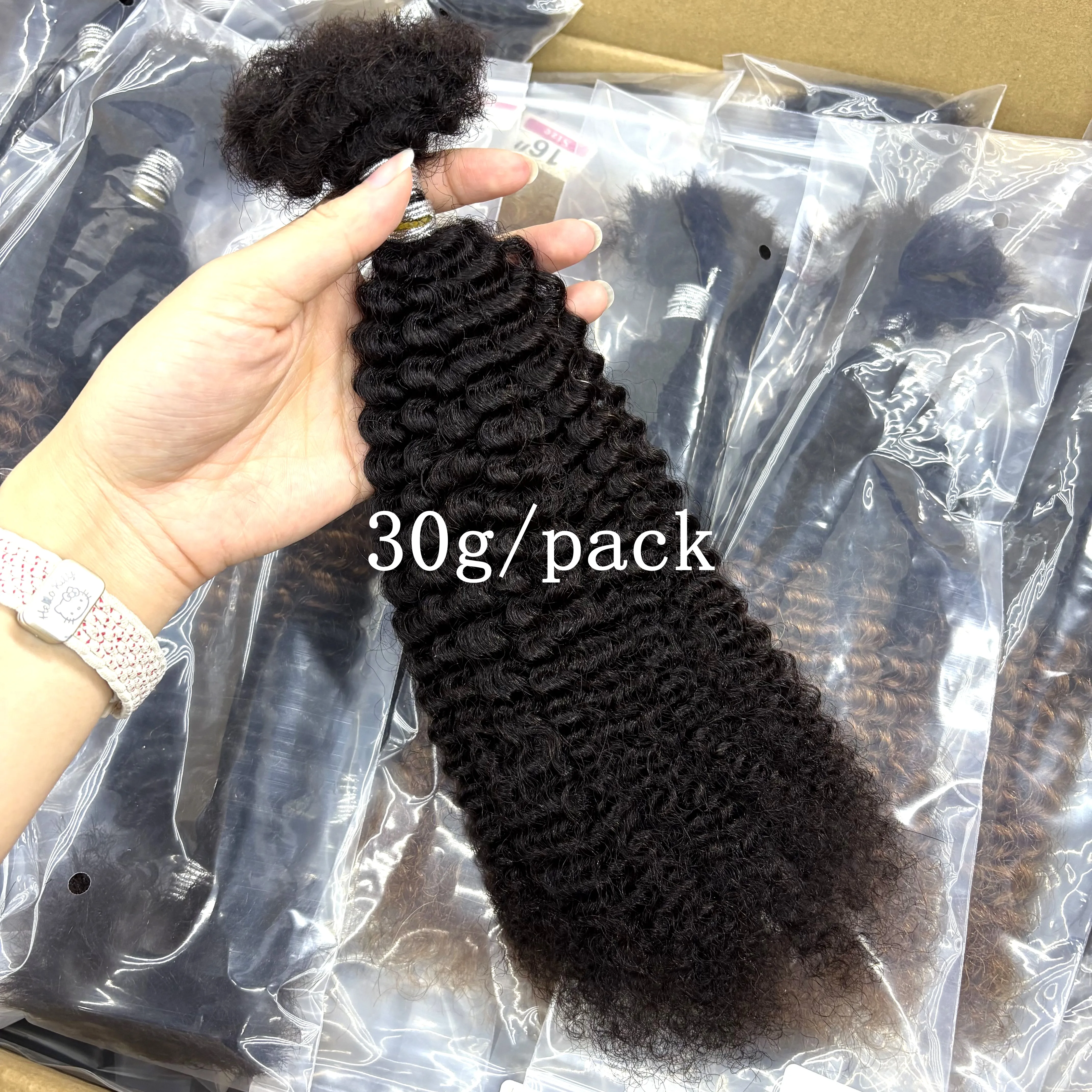 30g/Pack 16inch Natural Afro Kinky Curly Human Hair Bulk Extensions No Weft for Permanent Micro Locs/Twists/Braids/Repair Locs
