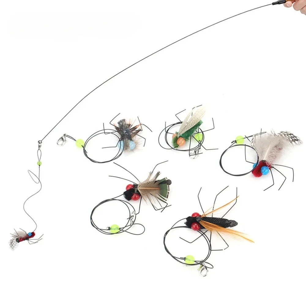 Simulation d'insectes volants, 5 pièces, accessoires de remplacement pour chat, jouets en plumes de chaton, fournitures pour animaux de compagnie