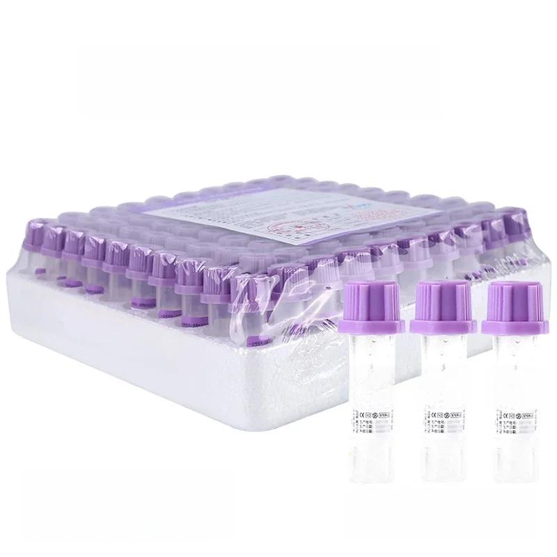 Sterylne, jednorazowe probówki do pobierania krwi z dodatkiem antykoagulantu EDTA-K2, z fioletową nakrętką, do użytku laboratoryjnego, pojemność 0,5 ml, 100 sztuk w opakowaniu. — zdjęcie produktu 7