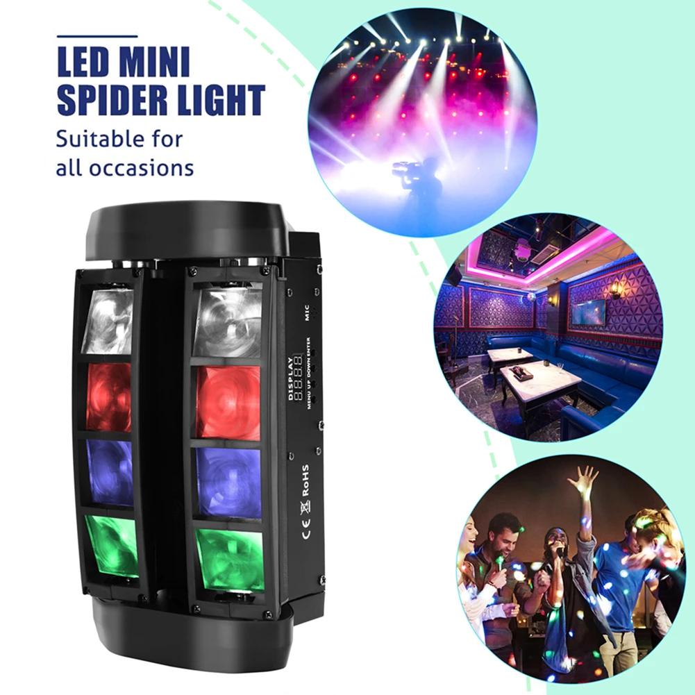 48W Mini Spider Light 8x3W RGBW LED Stage Beam Moving Head Lamp for DJ Disco Party Nightclub Bar Effect Stage Light DMX512