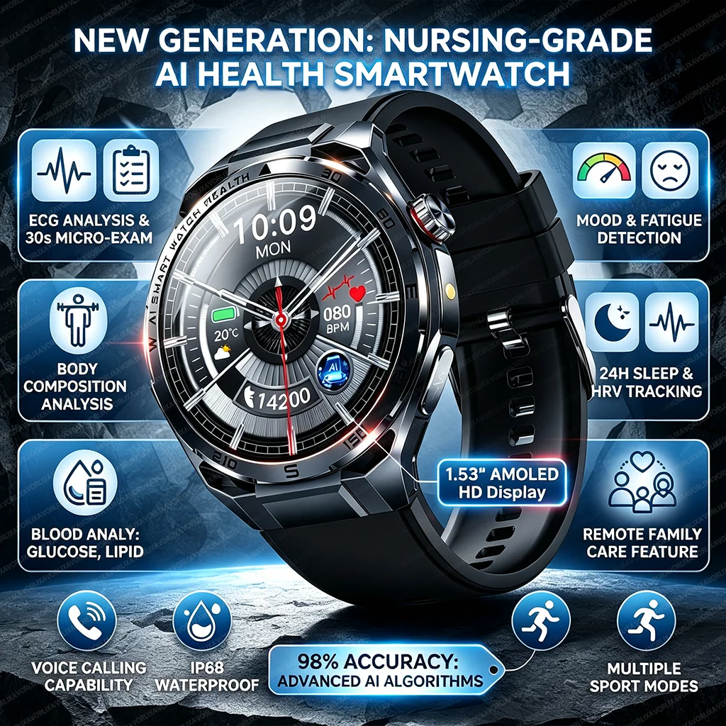 Newly Accurate Micro Physical Examination Health Smart Watch Heart Rate Call Sports Watch ECG Blood Fat/PressureFor iOS Android