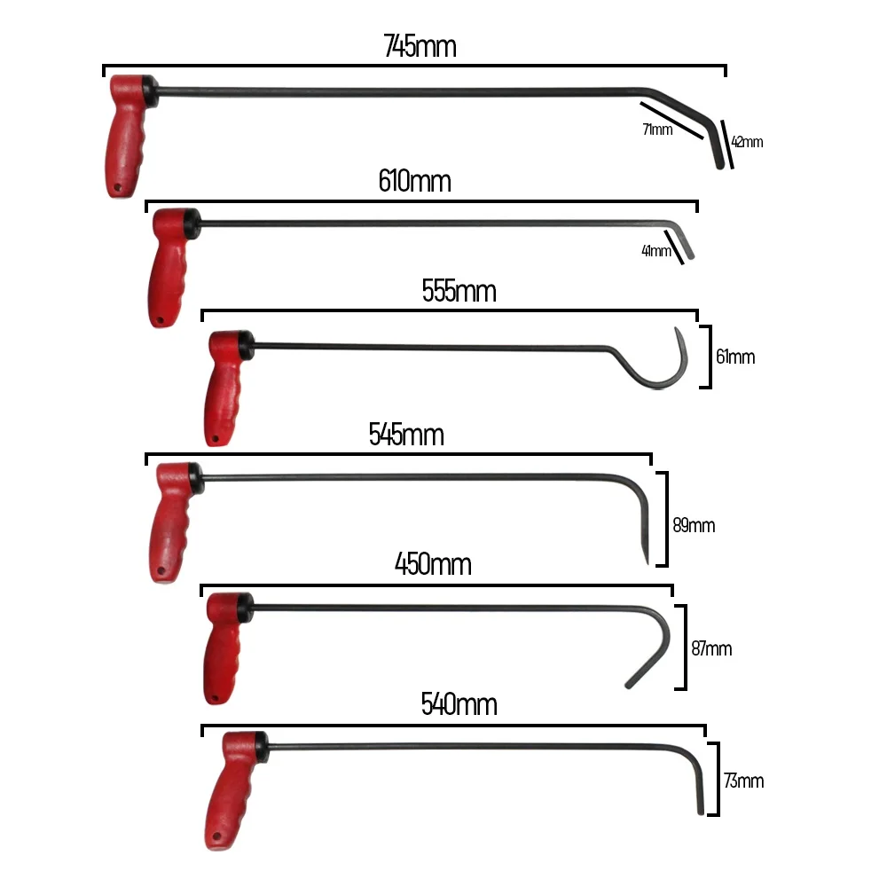 Pdr Tools Dent Repair Set 6 Pieces Swivel Arm Rod Auto Body Hail Damage Removal Hook Set Heat Treated Carbon Steel