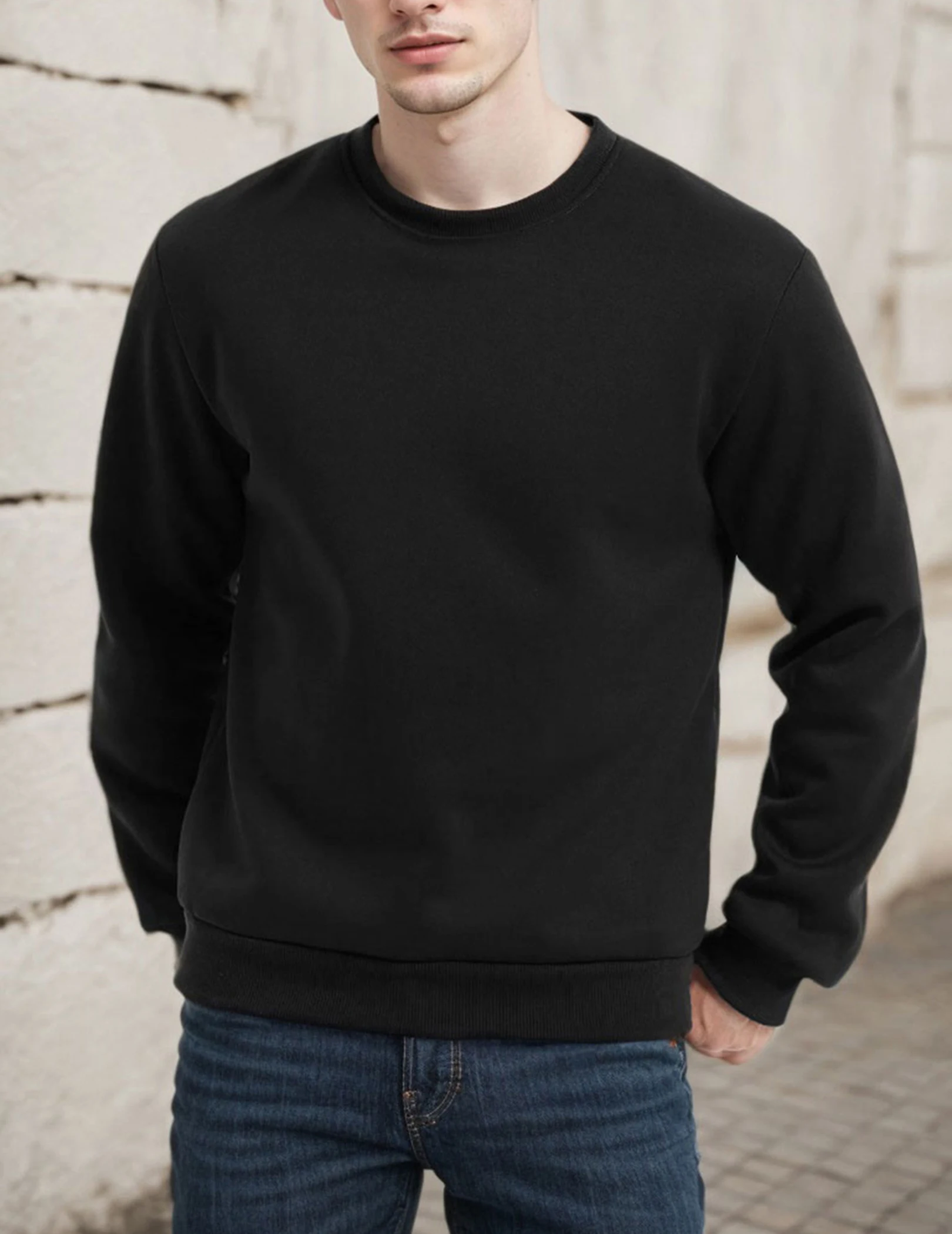 عادية تجريب Crewneck البلوز بلون طويل الأكمام البلوز بلوزات ملابس للرجال شتاء دافئ قمة الرجال هوديي #4