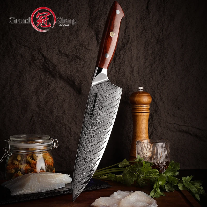 Chef Knife 67 Layers Japanese Damascus Kitchen Knives AUS10 Japanese Damascus Steel Slaughter Cooking Home Tools Rosewood Handle