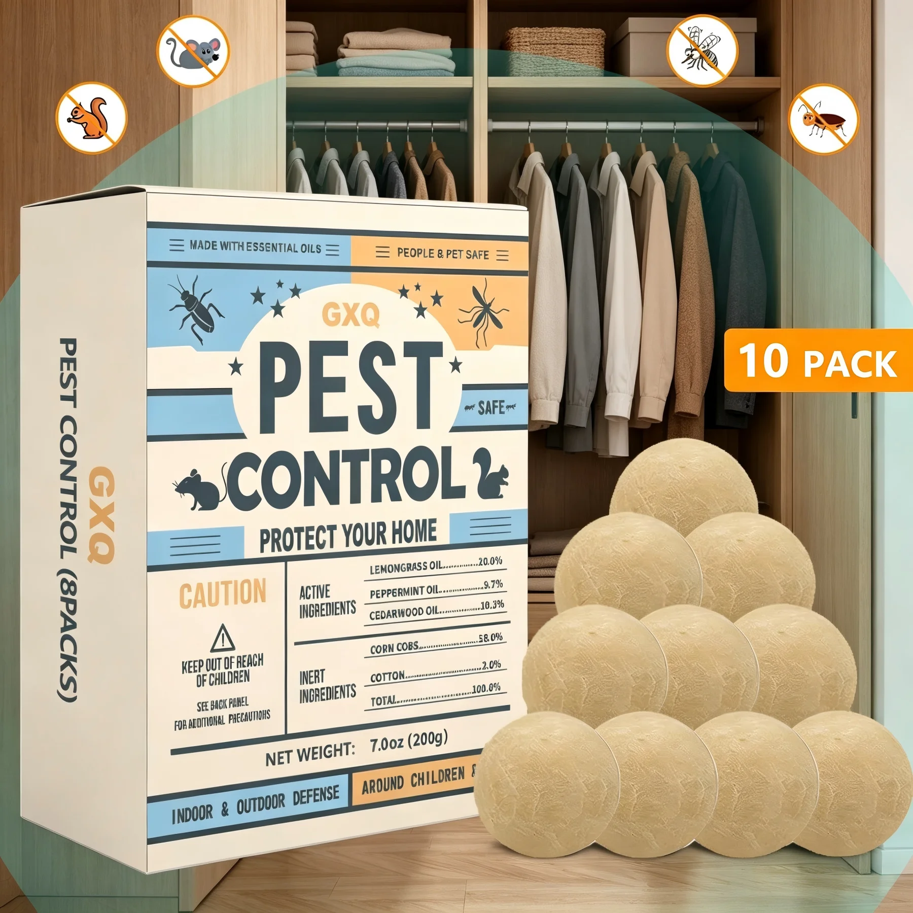 Pest Control Ball Repellent, Rodent Repellent, Mouse Repellents, Peppermint Oil to Repel Mice and Rats, Rat Deterrent, Repel Mosquito, Roach, Ant, Rodent, Spider, Moths & Other Pest Repellent-10Balls
