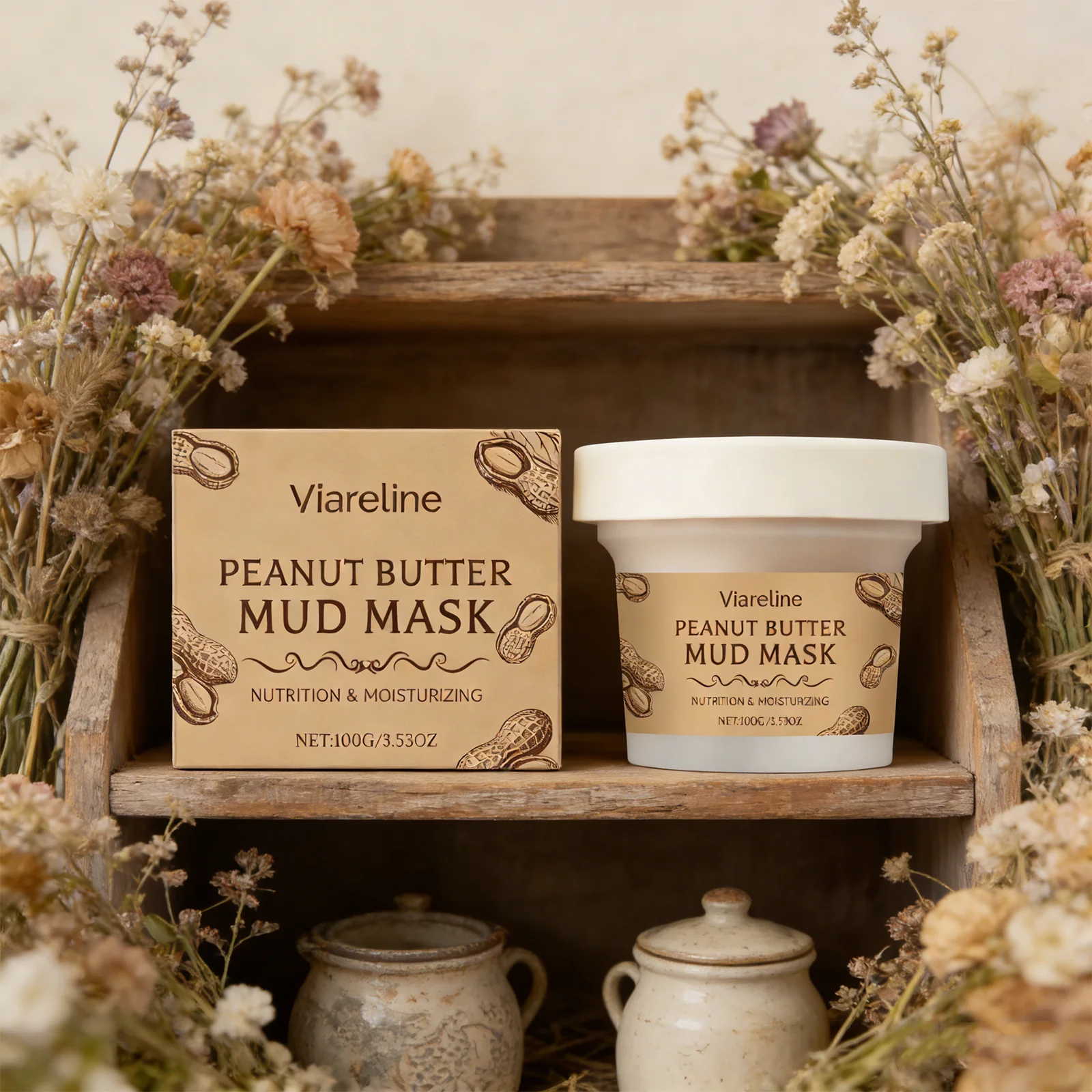 

VIARELINE 100G Peanut Butter Mud Mask, Deeply Hydrating, Nourishes Skin, Locks In Moisture, Convenient To Use, Gentle Formula