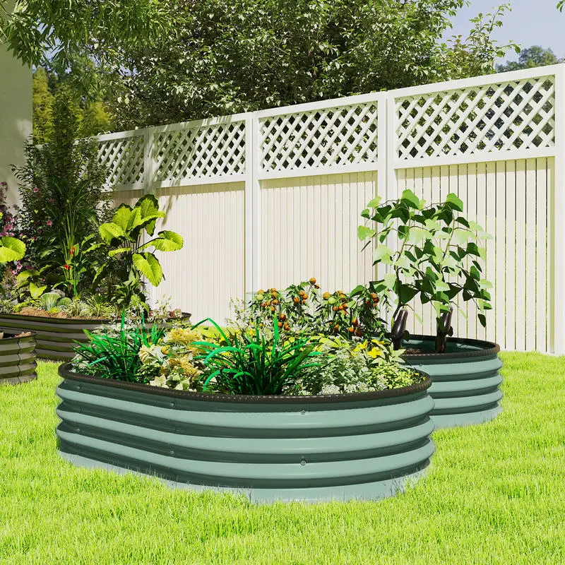 Lot de 2 Carrés potagers de jardin, 135 x 90 x 30 cm, jardinière en acier galvanisé avec bordures en caoutchouc, vert